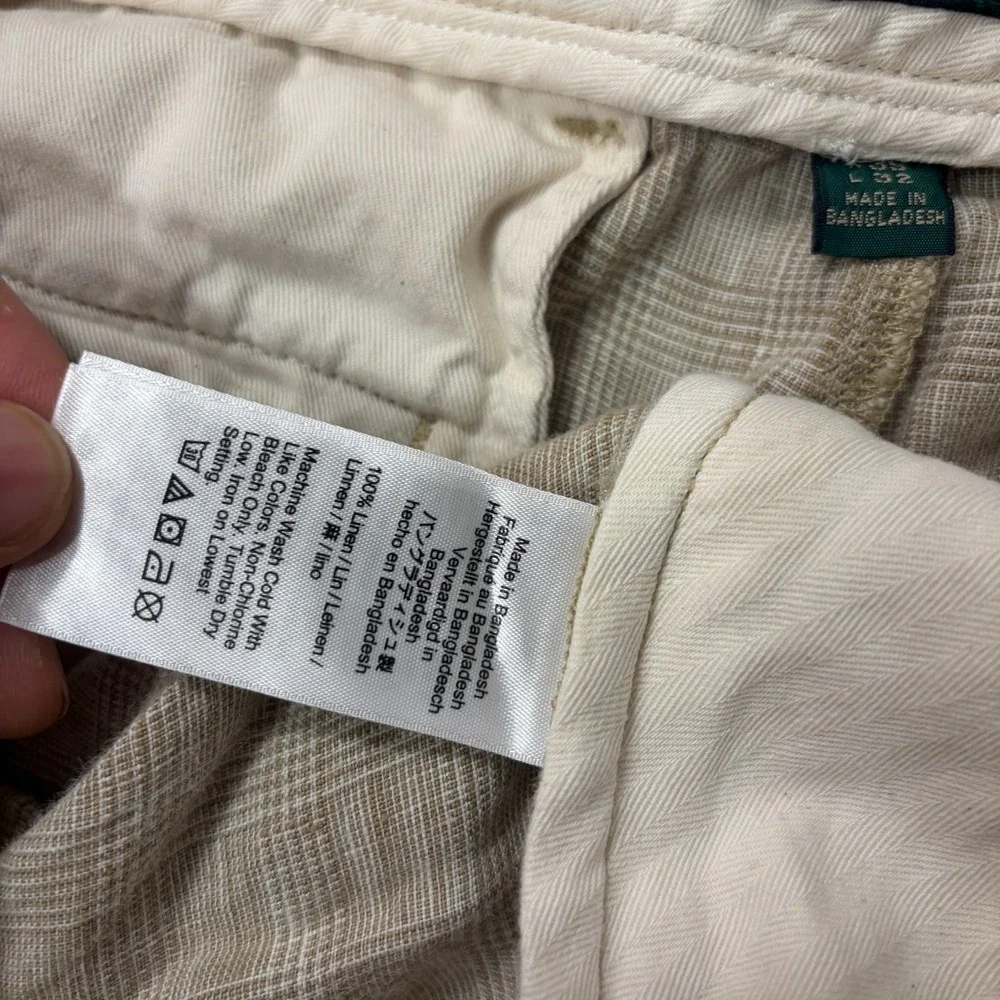 J Crew Classic Fit Linen Trousers 36x32 (Fits 36x30) Plaid Beige 100% Linen
